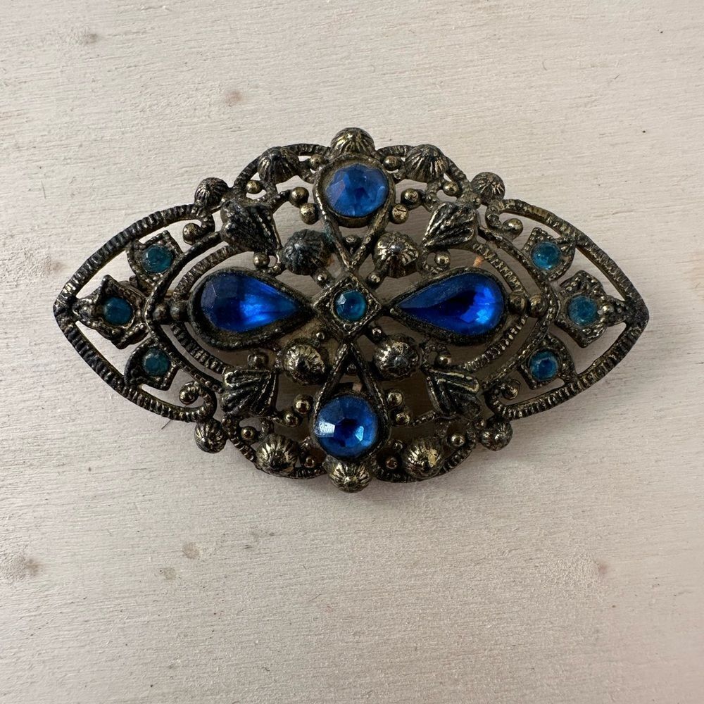 Antique Deco Period Cobalt Rhinestone Brooch
